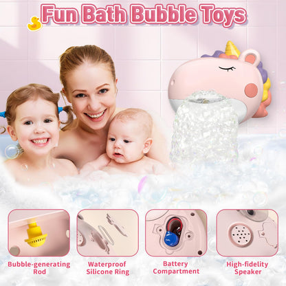 Infowush Baby Bath Toys, Unicorn Bath Bubble Machine Toddler Bath Toys for Kids Ages 1-3 4-8, Interactive Bathtub Shower Water Toys Bubble Maker with Music Christmas Birthday Gifts for Boys Girls