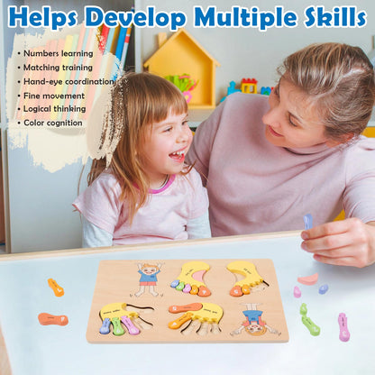 Adena Montessori Number Counting Blocks - Wooden Hands and Feet Shape Toy for Kids, Sorting & Counting Math for Home Classroom, Learn Numbers & Left and Right with Safe Wooden Blocks for Toddlers 3-4