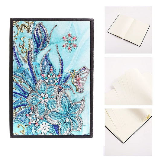 Generic 5D Diamond Painting Notebook and Bookmark Kits Butterfly Among Flowers Cover Leather Special Shaped Journal Sketchbook Crystal Diamond Art Hardcover Dairy Book Festival Birthday Gift 21x15cm