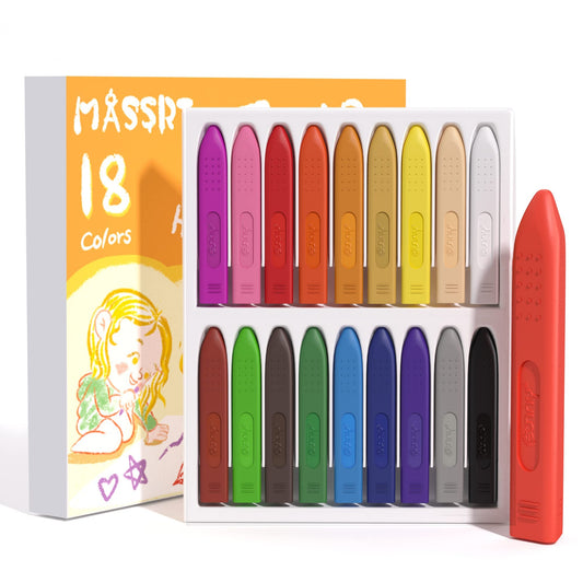 MASSRT Triangle Jumbo Crayons for Toddlers, 18 Colors Mess Free Unbreakable Crayon Gifts, Easy to Hold Washable Crayons for Kids, Safe Coloring Gifts for Babies and Children