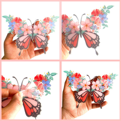 16Pcs Butterfly Ornaments Floral Flower and Butterflies Wreath Acrylic Hanging Tree Ornament Pendant Garland Banner for Spring Summer Wedding Bridal Shower Baby Shower Tea Party Nursery Decorations