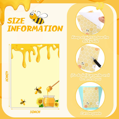 Chiisong 12 Pieces Bee Sticky Notes Bee Notepads Gifts 3x4 Inch Adhesive Honey Memo Notes for Women to Do List for Memo Reminder List for Office Home Supplies Teachers Gift