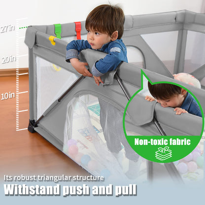 Baby Playpen Foldable, Heyo.Ja Large Play Yard, Playpen for Babies and Toddlers, Play Pens for Babies and Toddlers with Gate, Indoor & Outdoor Portable Play Pen (47"×63")