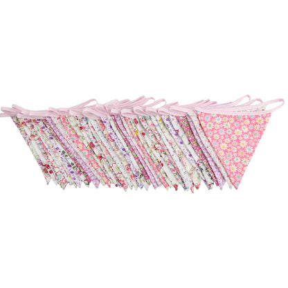 10M/32Ft Triangle Bunting Banner, 36 Pcs Cotton Fabric Flags Pennant Garlands for Birthday Party, Wedding, Baby Shower, Outdoor and Home Decorations (Pink)