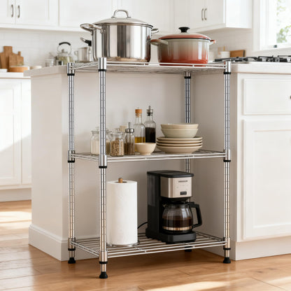M MZG 450 lbs Wire Storage Shelving 3-Tier Utility Shelving Unit Steel Organizer Wire Rack for Home,Kitchen,Office,Chrome(11.8" D x 17.7" W x 26.4" H)