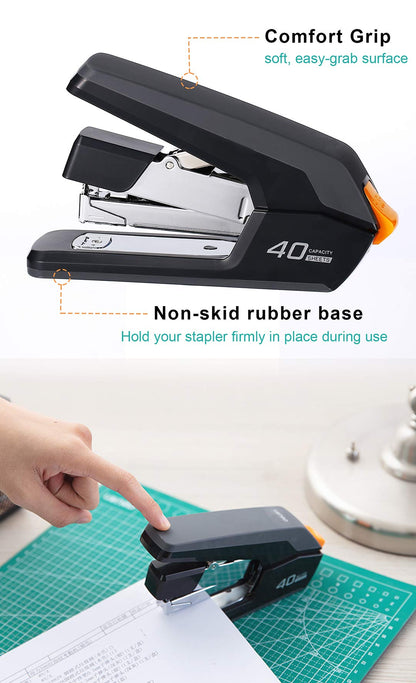 Leven Effortless Desktop Stapler, 40 Sheet Capacity, One Finger Touch Stapling, Easy to Load Ergonomic Heavy Duty Stapler, Includes 1500 Staples and Staple Remover