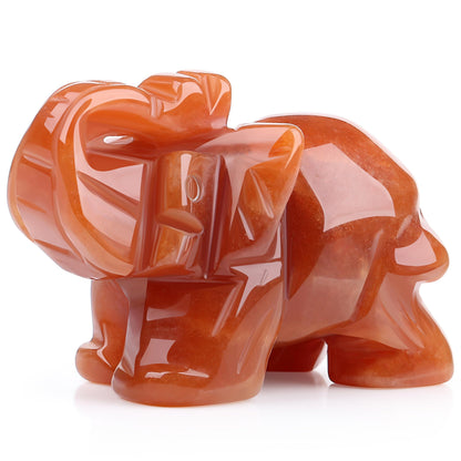 YATOJUZI 2" Red Aventurine Elephant Decor Healing Crystal Cute Polished Natural Stone Hand-Carved Sculpture Statue Figurines Gemstone Hippie Home Room Office Desk Gifts for Women Men