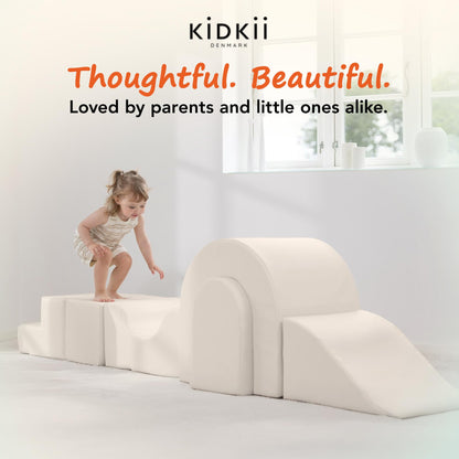 KIDKII Lux Play Set 8-Piece Foam Climbing & Motor Skill Play Kit, Indoor Activity Play System Set with Climbable Shapes for Toddlers, Beige