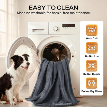 Waterproof Pet Blanket, Liquid Pee Proof Dog Blanket for Sofa Bed Couch, Reversible Sherpa Fleece Furniture Protector Cover for Small Medium Large Dogs Cats, Dark Gray Medium（57" x 40"）