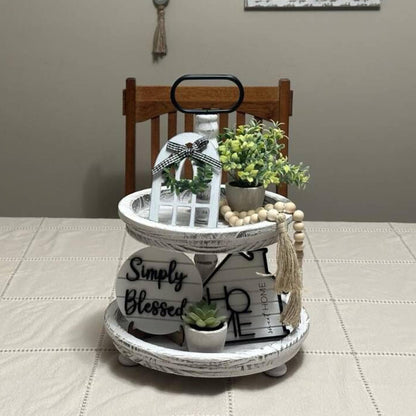 Houmury Rustic Farmhouse Tiered Tray Set with Succulent & Plant - Home Decor for Kitchens (Set of 8 Without Trays)