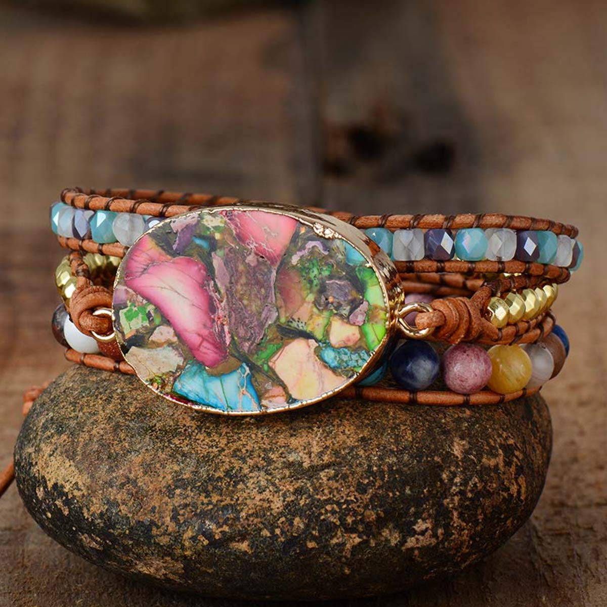 ZOSOJONA Boho Wrap Bracelets Natural Jasper Crystal Stone Variety Beads Strand Bracelet Jewelry Collection For Women