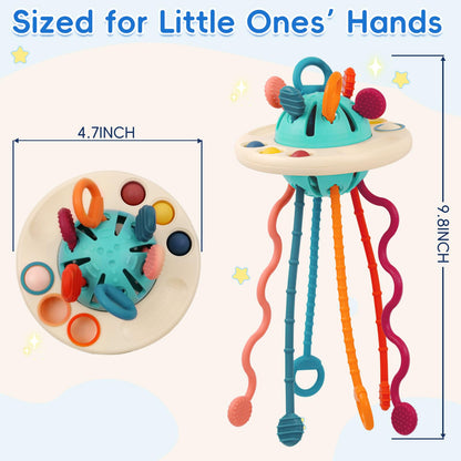 Fyxttalor Baby Toy for 12M+, Montessori Sensory Toy Play Set for Toddlers, UFO Pull String Toy in Stollers Educational Toy for Development Fine Motor Skills Gift for Boys& Girls