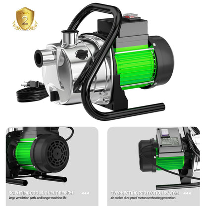 SHANGDA Water Transfer Pump Electric Shallow Well Pump 1.2HP 1200GPH for Lawn Garden Irrigation, Green
