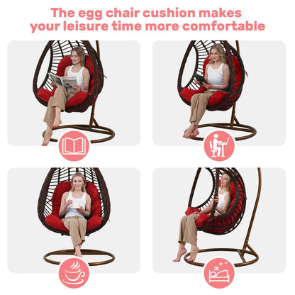 idee-home Egg Chair Cushion Replacement, Hanging Chair Cushion Outdoor with Waterproof Cover, Wicker Hammock Swing Cushioned for Patio, Red（Without Chair）