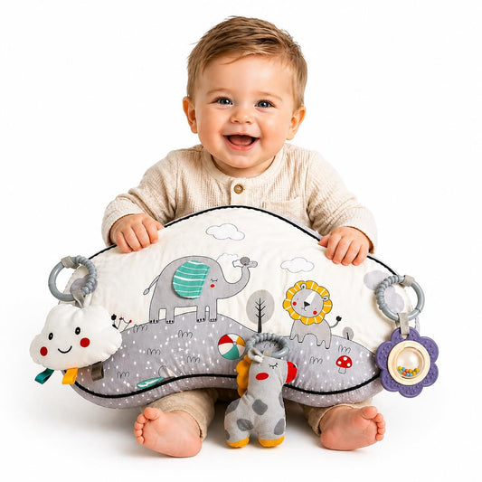 Autumn Bliss Co Tummy Time Activity Toy with 3 Detachable Sensory Toys | Baby Tummy Time Pillow for Infants 0-9 Months | Soft Breathable Tummy time Wedge Pillow with Rattle, Crinkle & Teether Toys
