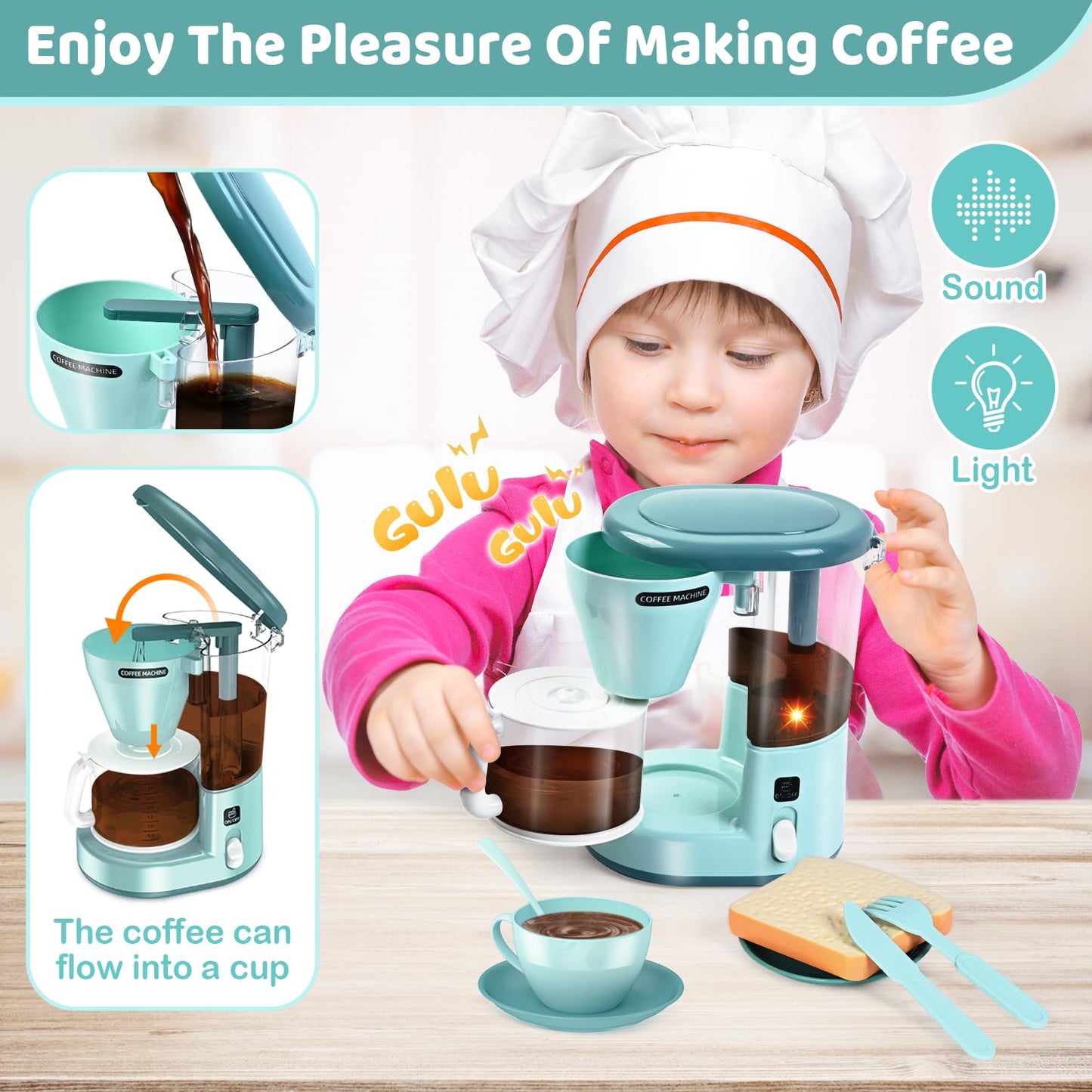 Shemira Play Kitchen Accessories, Play Kitchen Appliances Toy Set with Coffee Maker, Blender, Mixer, Toaster, Kids Kitchen Playset, Toys for 3 4 5 6 7 8 Year Old Girls, Birthday Gifts for Girls