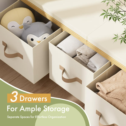 Atoping Storage Bench, 43.3" Bamboo Storage Chest with 3 Drawers, Entryway Bench with Cushioned Seat, End of Bed Bench with Storage Toy Box, Toy Chest Storage Bench for Entryway, Living Room, Bedroom