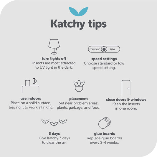 Katchy Indoor Fly Trap– Catcher & Killer for Mosquito, Fruit Fly, Gnat & Small Moth – Non-Zapper Trap with Fan Suction & Blue UV Light – Ideal for Indoor Spaces, Kitchen & Plants (Original, White)