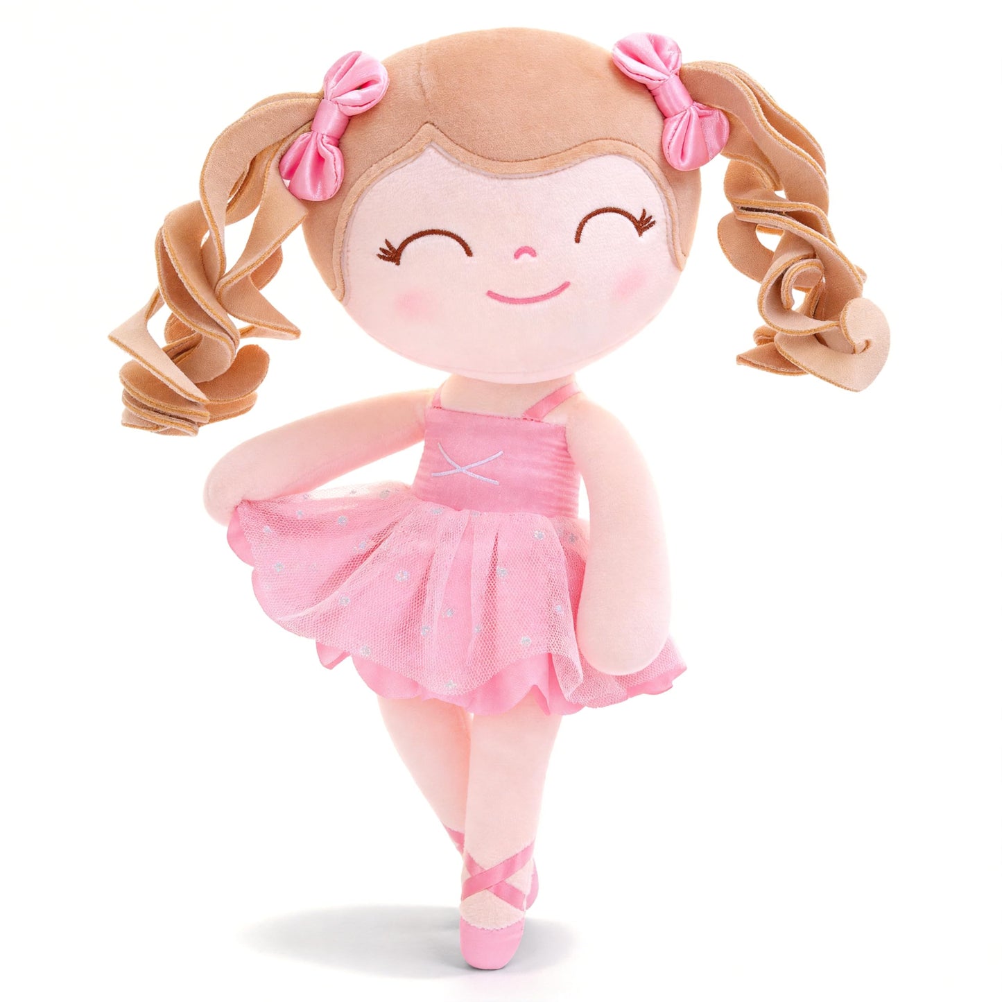 Gloveleya Baby Doll Gifts Plush Curly Hair Ballet Dolls Soft Girl Toys Pink 33CM