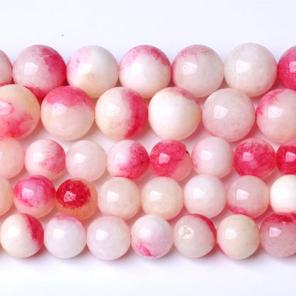 72pcs 10mm Natural Pink White Jade Stone Beads Round Beads Energy Healing for DIY Jewelry Bracelet Necklace Making 2 Strands 32"