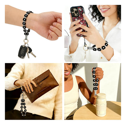 HuanHengOn 2PCS Handmade Bohemian Daisy Wristlet Keychain & Necklace Set, Boho Bag Charm & Shoulder Strap, Lanyard for Car Keys, Phone, USB Drive, Ideal Gift for Women & Girls