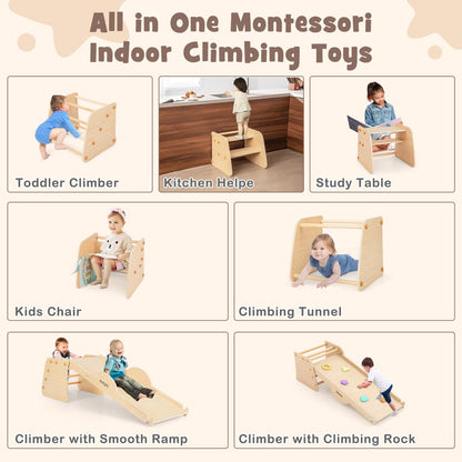 INFANS 7 in 1 Climbing Toys for Toddlers, Upgrade Wooden Montessori Cube Climber Set with Reversible Ramp Slide Ladder Seesaw, Indoor Pikler Climb Activity Jungle Gym Present for Kids Age 3+