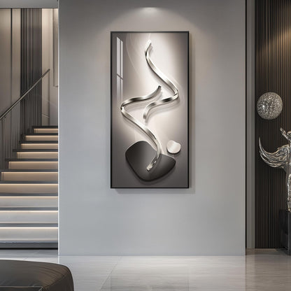 Large Framed Modern Abstract Vertical Wall Art for Living Room, Black Grey Prints Paintings Artwork for Walls, Silver Gray Luxury Pictures for Hallway Entryway Foyer Stair Office Wall Decor 30x60 Inch