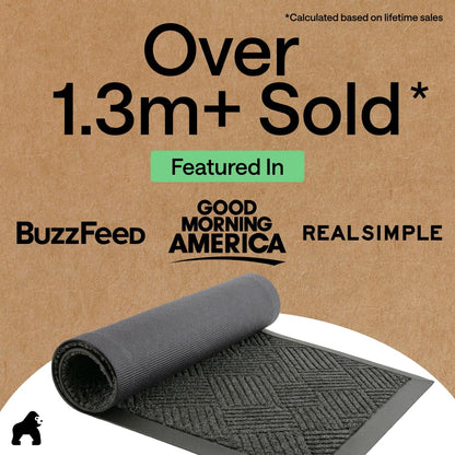GORILLA GRIP 100% Waterproof All-Season WeatherMAX Doormat US Designed Natural Rubber, Stain Fade Resistant, Low Profile Indoor Outdoor Door Mats, Easy Clean, 29x17 Gray Diamond