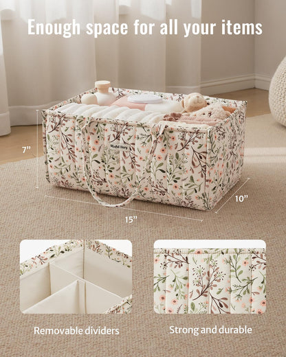 Blissful Diary Floral Diaper Caddy Organizer, Stylish Nursery Storage Basket, Diaper Bag,Gift for Baby Shower, Baby Registry Must Have, Newborn Essentials, Pastoral Daisy