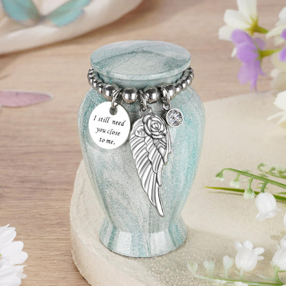 Dletay Small Urns for Human Ashes Keepsake with Box 2.85 Inch Memorial Mini Cremation Urn for Women Men Aluminum Decorative Funeral Urns Case- Lake Green