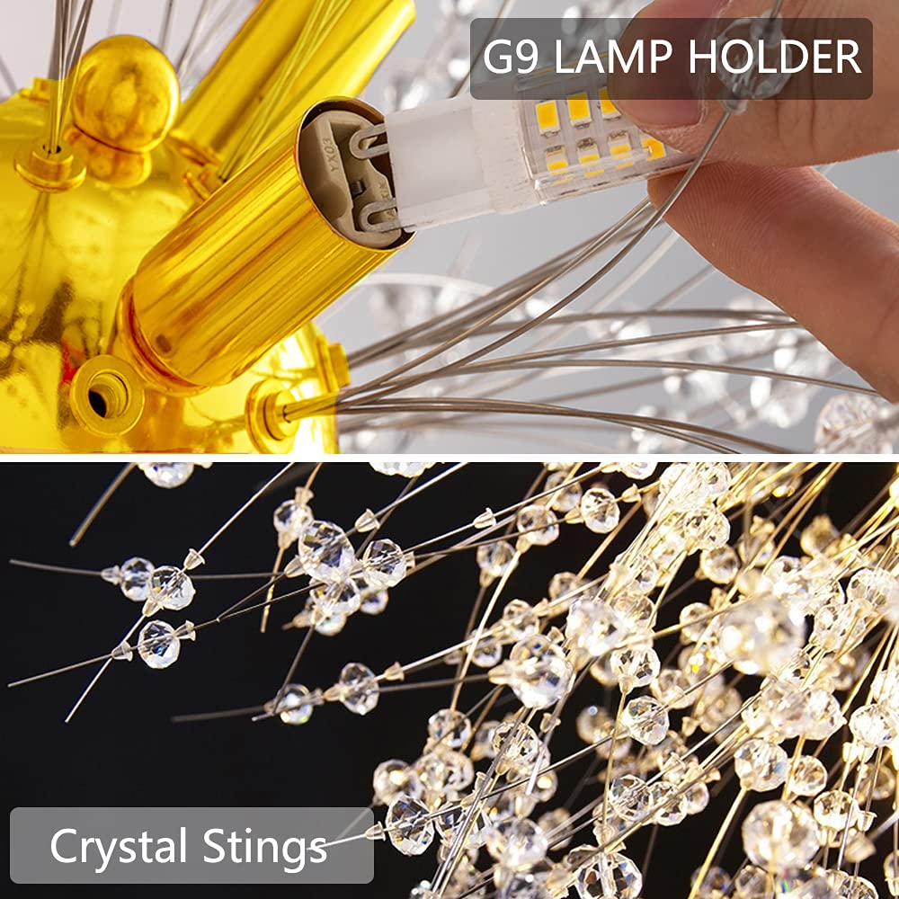 Mivenda Gold Crystal Chandeliers 9-Light Modern Firework Chandelier Dandelion Light Fixture,Bedroom Chandelier,Ceiling Hanging Lighting for Dining Room,Bedroom,Aisle