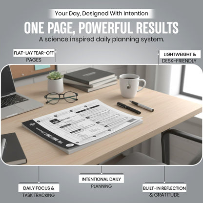 The Behavior Shift Daily Desktop Planner - 8.5 X 11 Inches undated Tear off Sheets - 13 week planning pad with checklist - Brain Dump Notepad for work, school & home organizer