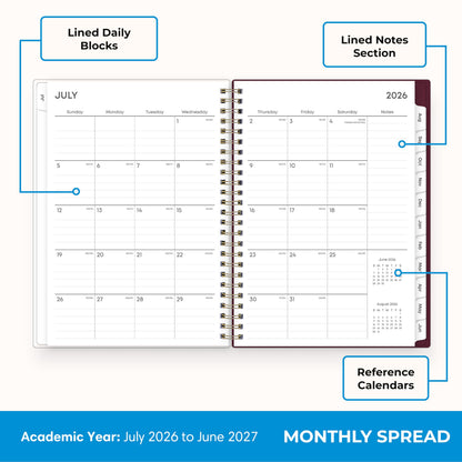 Blue Sky 2026-2027 Weekly and Monthly Academic Year Planner Calendar, July 2026 - June 2027, 5.875" x 8.625", Flexible Pocket Cover, Wirebound, Laminated Tabs, Includes Extra 30 Sheets of Notes, Dark Peonies
