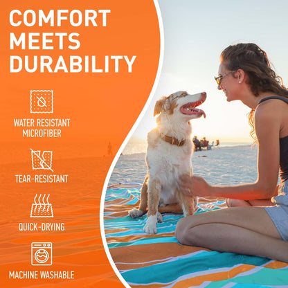 Everlasting Comfort Large Beach Blanket Waterproof & Sandproof - 80" x 80"/ 6.7ft x 6.7ft - Lightweight Picnic Mat, Camping Necessities for 4 People - Accessories for Outdoor Festivals - Orange