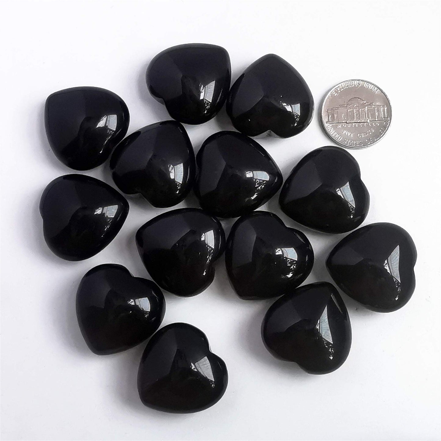 Bacatgem 3 Pcs Natural Black Obsidian Pocket Palm Thumb Healing Crystal Heart Love Worry Stones,1 inches Reiki Balancing Crystal and Healing Stones