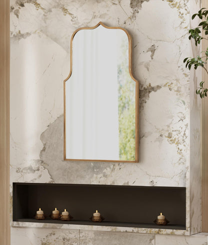 Kate and Laurel Gezella Glam Scalloped Arched Wall Mirror; 22 x 36; Antique Gold; Stunning Glamorous Decorative Tall Arch Mirror with Soft Scallops and Slim Moroccan Frame