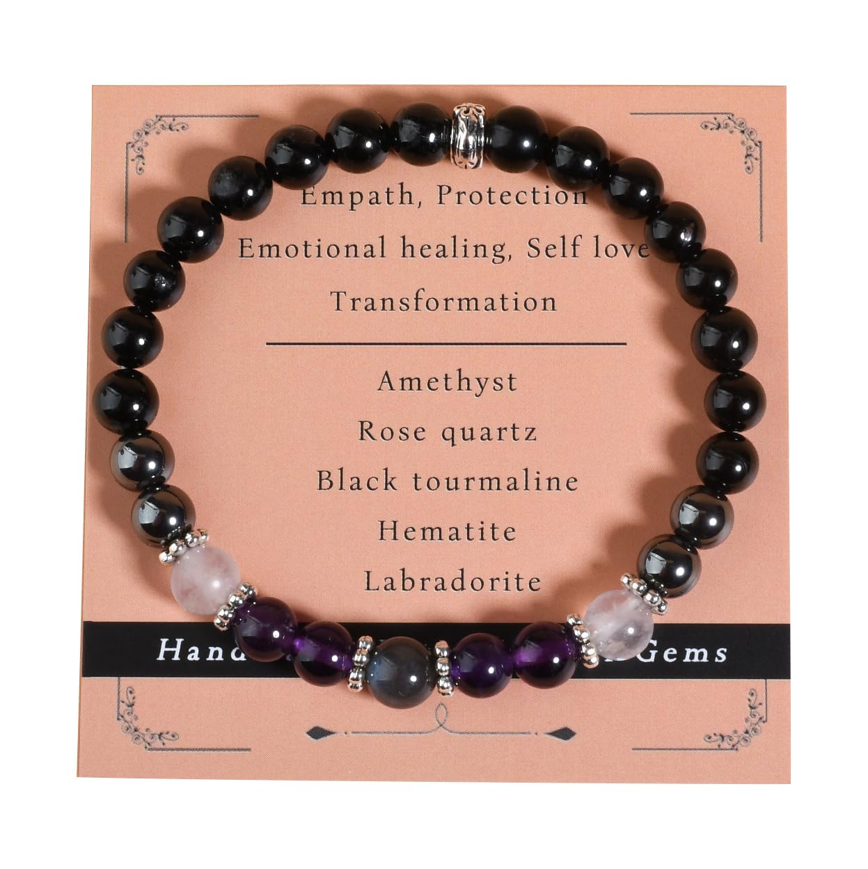 Gracayfr Empath Protection Bracelet Black Tourmaline Hematite Amethyst Rose Quartz Labradorite Beaded Transformation Emotional Healing Crystal Items Jewelry Halloween Christmas Day Gifts For Women Five