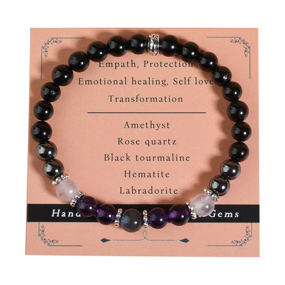 Gracayfr Empath Protection Bracelet Black Tourmaline Hematite Amethyst Rose Quartz Labradorite Beaded Transformation Emotional Healing Crystal Items Jewelry Halloween Christmas Day Gifts For Women Five