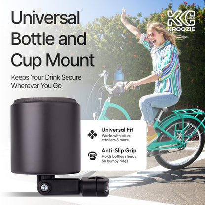 Kroozie Deluxe Stainless Steel Bike Cup Holder for Motorcycles, Strollers, Beach Cruisers, Wheelchairs, and ATVs - Fits Vertical or Angled Bars and Holds Drinks up to 48 oz