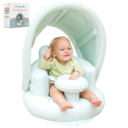 Inflatable Baby Seat for 3-36 Months w/Built-in Pump & Detachable Canopy, Sit Me Up Floor Seat for Baby w/Safety Straps, Inflatable Baby Chair, Indoor/Outdoor Blow Up Chair is Ideal Summer Gift