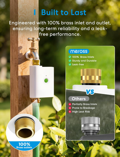 meross WiFi Water Timer for Garden Hose, Smart Hose Timer with Brass Inlet & Outet, WiFi Sprinkler Valve Work with Alexa & Google Assistant, Smart Rain Skip for Lawn, Garden & Yard