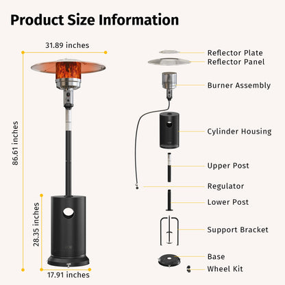 EAST OAK 50,000 BTU Patio Heater for Outdoor Use with Round Table Design, Double-Layer Stainless Steel Burner, Wheels, Triple Protection System, Outdoor Heater for Home and Residential, Black