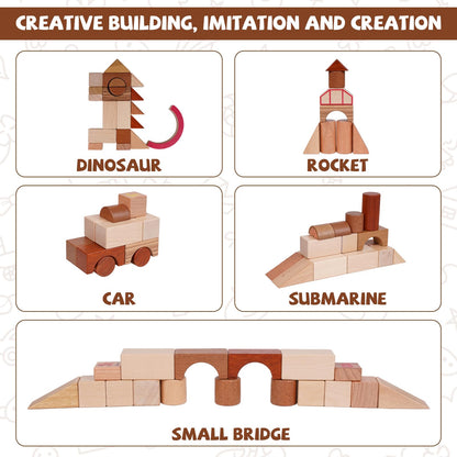 GHOOI 145-Piece Wooden Dinosaur Park Building Blocks Set – Montessori Educational Construction Toy Made from 10 Premium Hardwoods, STEM Learning Blocks for Toddlers & Kids Ages 3–6