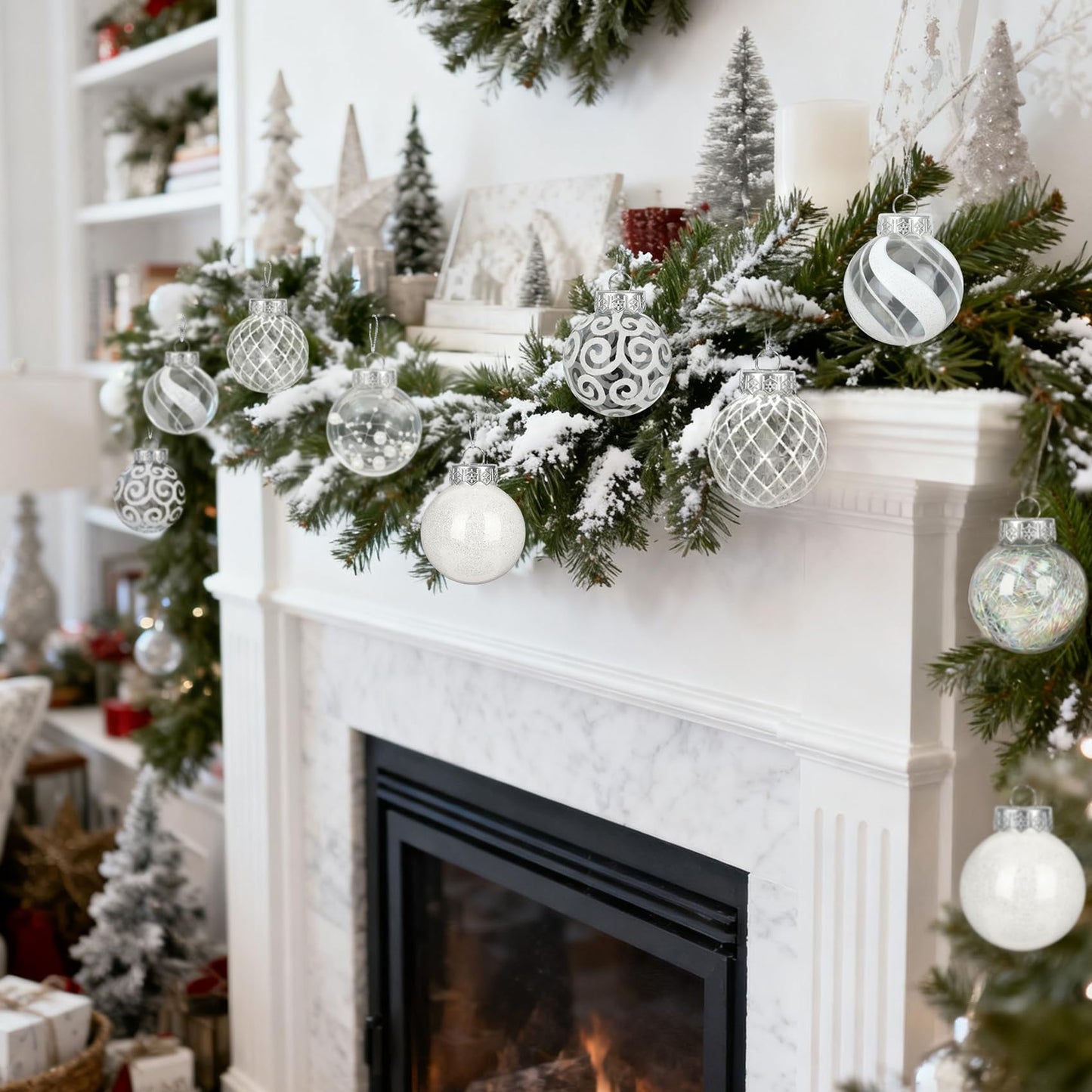 Ouddy Decor 36 Pcs Clear Christmas Ball Ornaments, 2.36" Shatterproof White Plastic Christmas Ornaments Set Decorative Hanging Transparent Baubles for Xmas Tree Holiday Party Decor, White