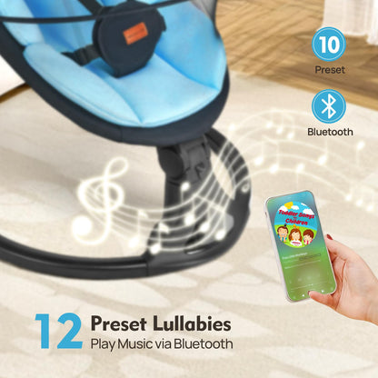 Baby Swing for Infants, Bluetooth Electric Infant Swing with 5 Speed Motions, 12 Soothing Melodies & Remote Control, Portable for Newborns 0-9 Months (Max 20 lbs, Blue)