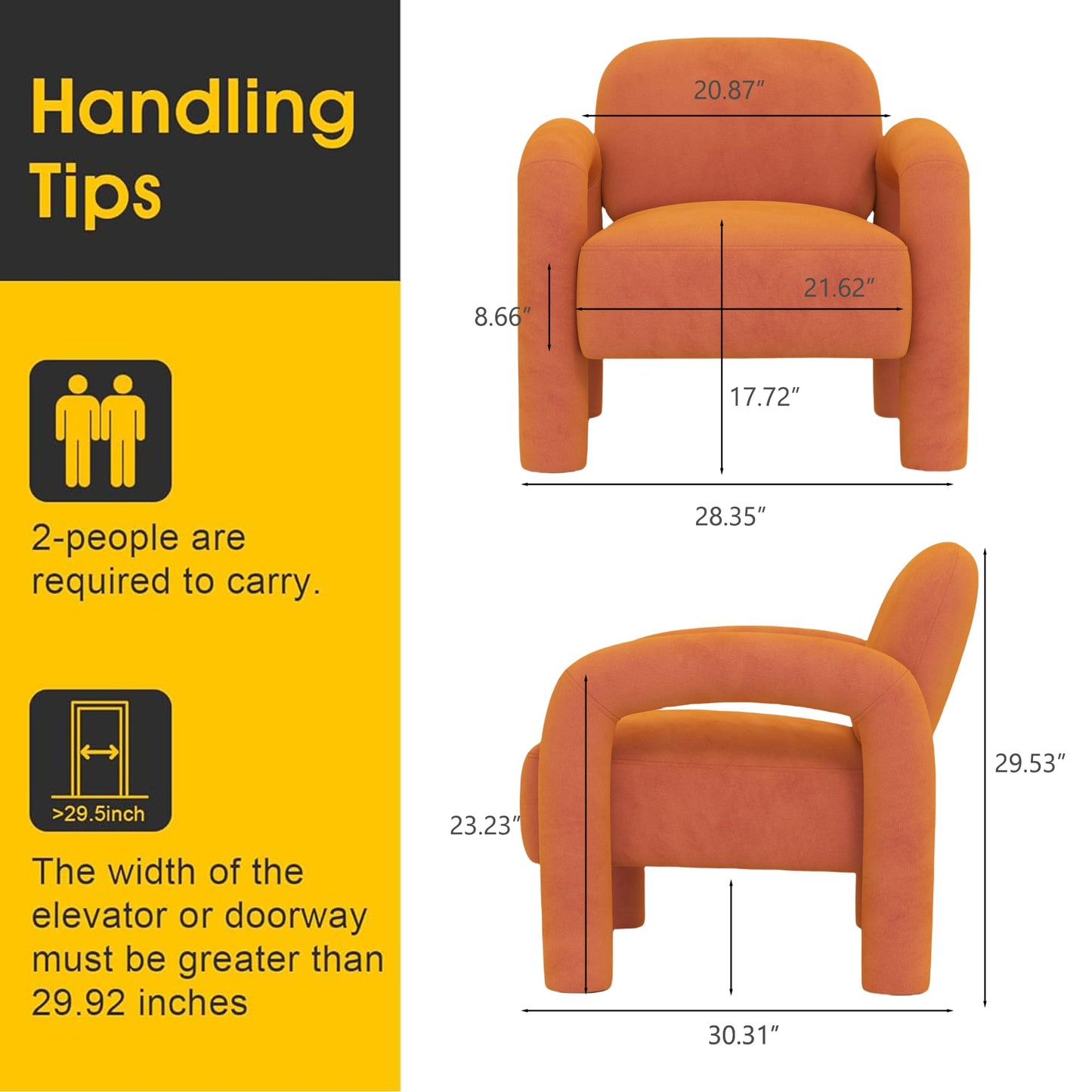 SEYNAR Modern Accent Chair, Comfy Velvet Upholstered Armchair, Cozy Vanity Chair Single Sofa, Tufted Barrel Chair Reading Chair for Living Room, Bedrooms, Corner（Orange）