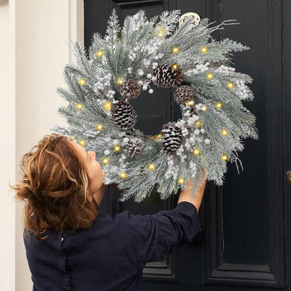 Christmas Wreath for Front Door 26" Large White Xmas Wreath with Frosted Pinecone Berries Battery Operated LED Wreath for Christmas Outdoor Window Fireplaces Walls Home Winter Decor, Briful