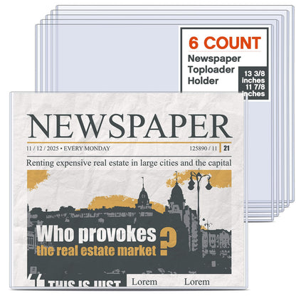 Faccito 6 Pack Hard Newspaper Holder 13" x 11" Rigid PVC Protection Plastic Newspaper Protector 4.5mm Thick Clear File Holders Archival Documents Storage for Magazines, Comics, Photos