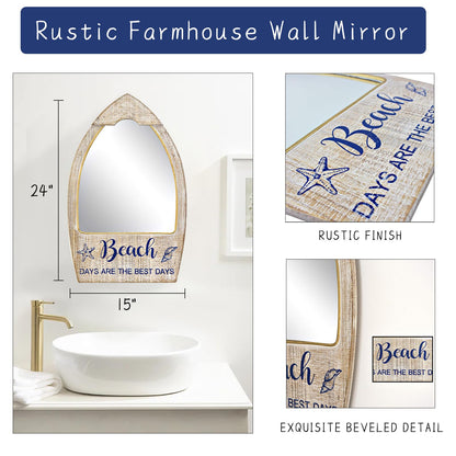 MACVAD Rustic Wood Framed Wall Mirror for Beach House, Decorative Wood Wall Mirror for Bathroom, Living Room, Beach Theme Bathroom Decor, Whitewashed 15 x 24 Inchs