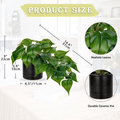 Hollyone Artificial Plants Potted Fake Plants in Black Ceramic Pot Faux Pothos Plants Indoor for Home Living Room Shelf Office Aesthetic Decor